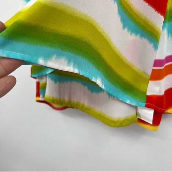 New Directions Striped Colorblock Pink Orange Back Slit Cape Sleeveless Tank Top - Picture 3 of 10